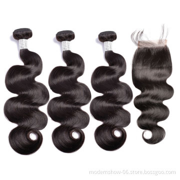 Free shipping Indian Body Wave Virgin Hair Bundles With Lace Closure,100 unprocessed Cuticle Aligned Virgin Human Hair Extension
